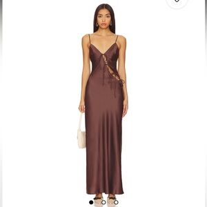 NWT Revolve Brown Satin Maxi Dress